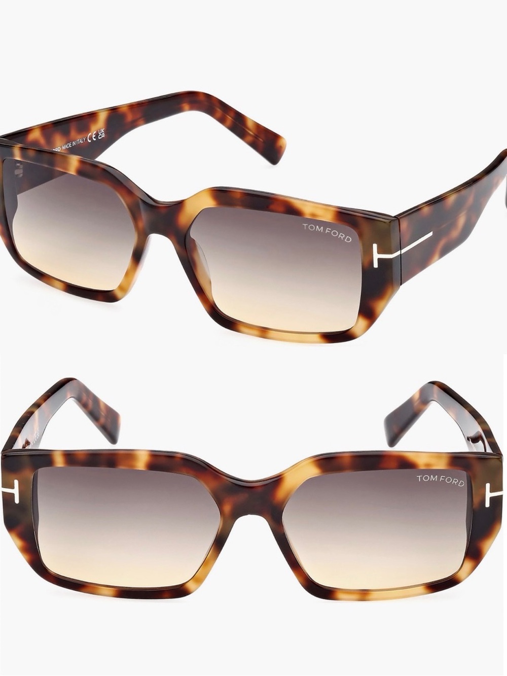 TOM FORD Andres 56mm Square Sunglasses COLOURED HAVANA / SMOKE NWOT
